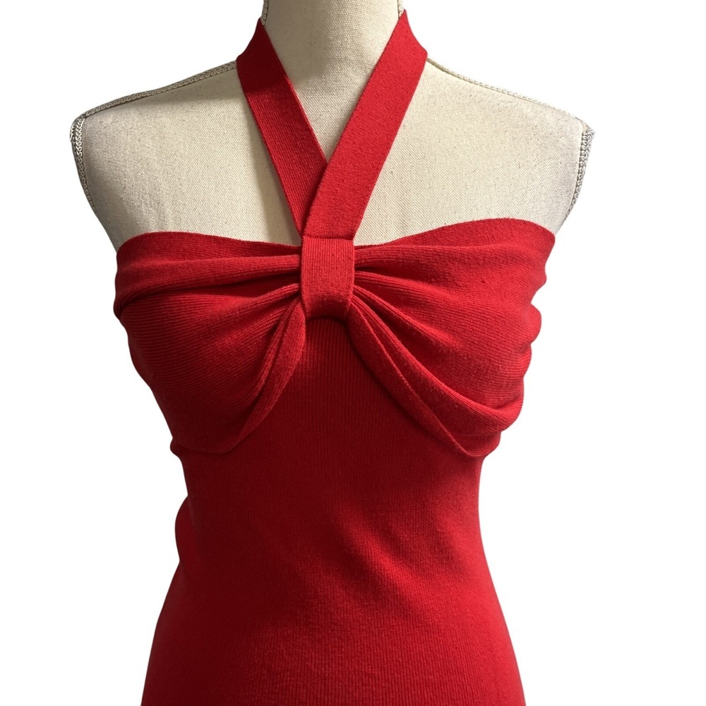 The Frolic Rhea Dress Red Knit Bodycon Halter Midi Size M Event Date Night Bold
